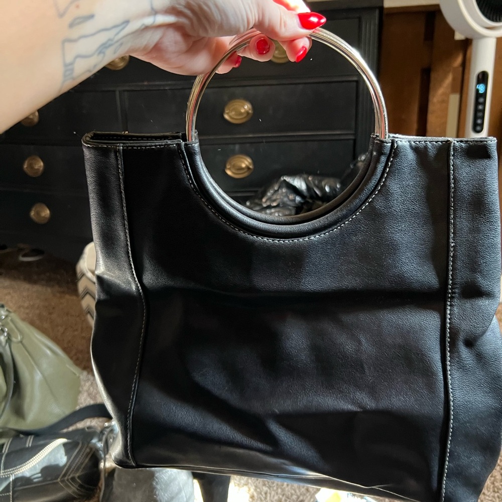 Elegant Black Handbag with Silver Accents